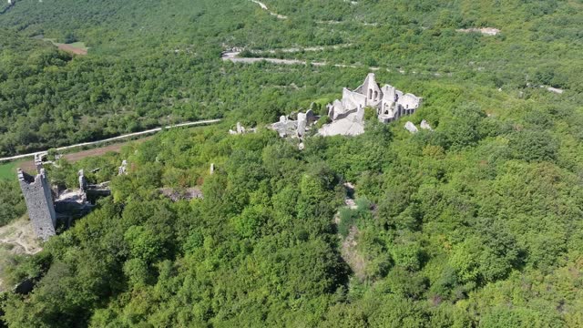 Drone video of historical geyser town Dvigrad on Croatian peninsula Istria