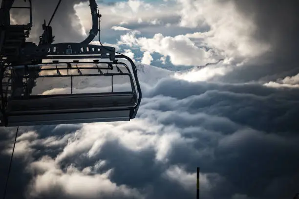 Chairlifts in the ski resort of lenzerheide, switzerland with and without clouds
