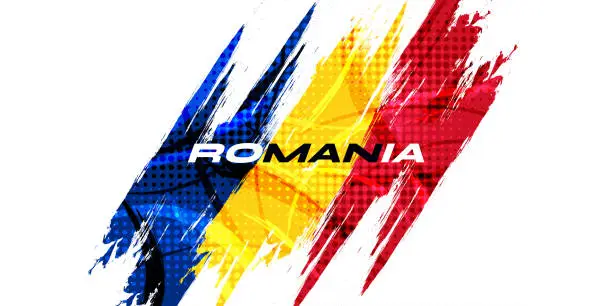 Vector illustration of Romania Flag with Brush Stroke Style Isolated on White Background. Flag of Romania