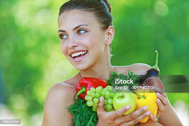 Happy Beautiful Young Woman With Vegetables Stock Photo - Download Image Now - Adult, Adults Only, Beautiful People