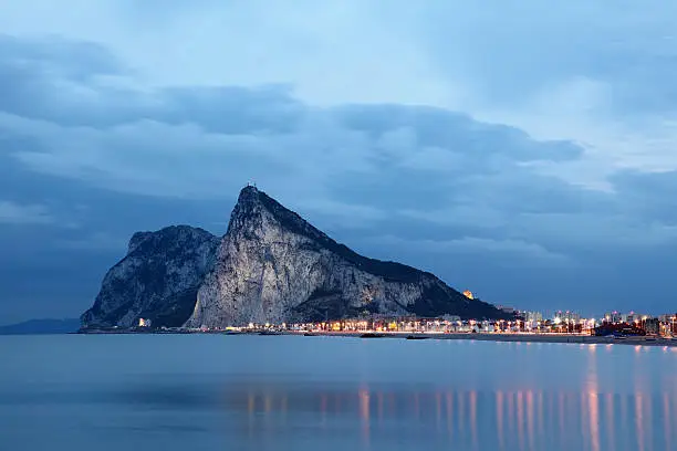 The Rock of Gibraltar at dusk