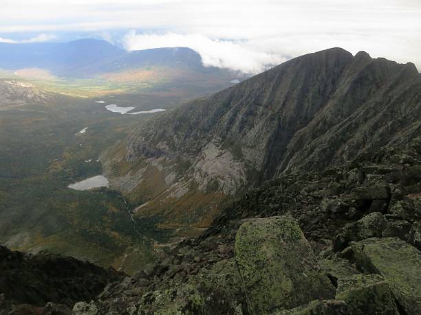 View from the summit Mt. Katahdin View from the summit of Mt. Katahdin in Maine, the Northern Terminus of the Appalachian Trail mt katahdin stock pictures, royalty-free photos & images