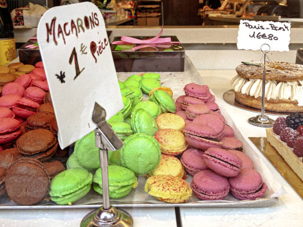 istock Close-up of a colorful macarons from a showcase 1784080897