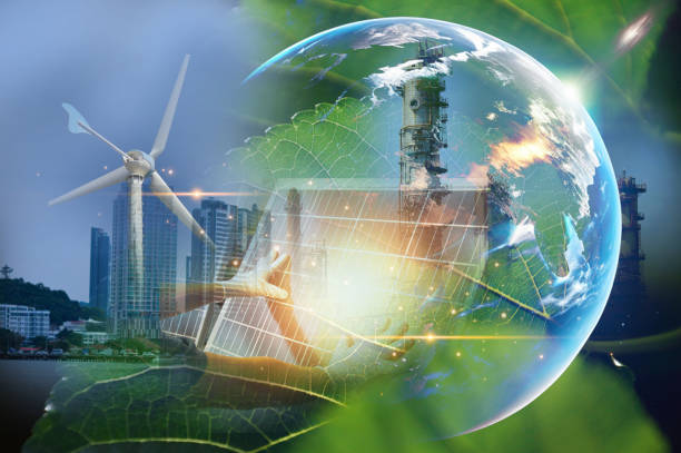 istock Concept of protecting the environment. Renewable energy. Sustainable alternative energy sources. Green energy innovation, green world 1784086589