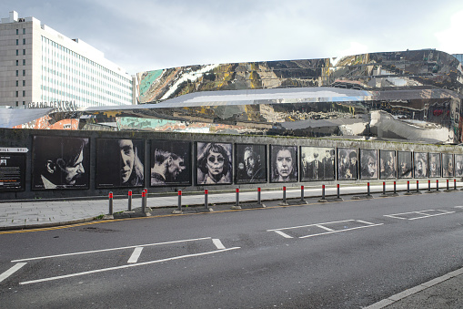 Birmingham, UK - Nov 5, 2023: 'Made In Birmingham' mural outside New Street Station featuring characters from the Peaky Blinders television series