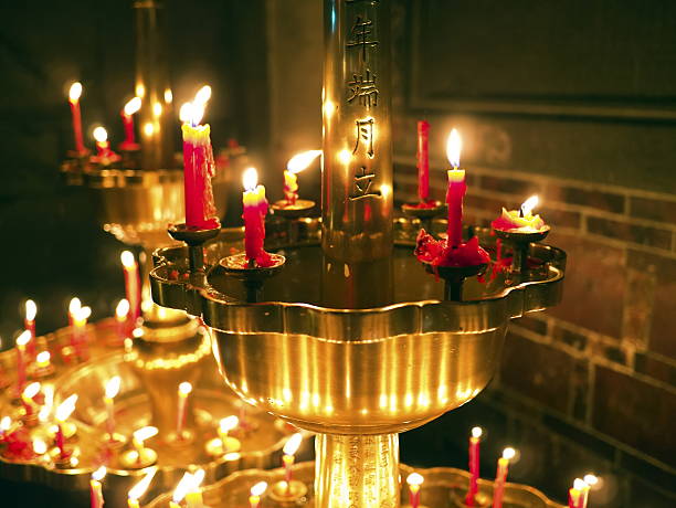 istock Group of burning religion candles 178409150