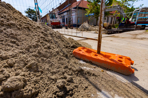 istock Plastic foot stabilizer for metal wire fence at the construction site 1784095022