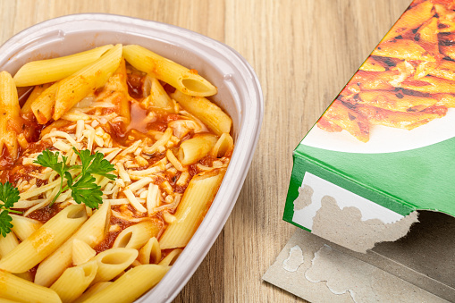Pasta Ready meal next to outer box