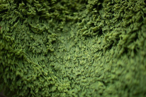 Carpet pile. Green carpet. Fabric texture. Wet Material.
