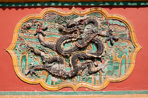 istock wall with carved murals of dragon 178411450
