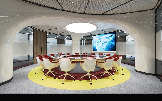 3d render working open office large space meeting room