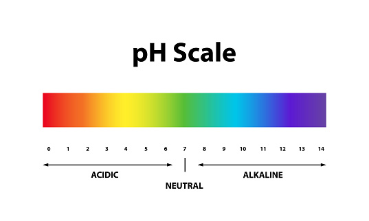 Quantitative Ph level Scale chart indicator diagram value. Alkaline, neutral, acidic solution.