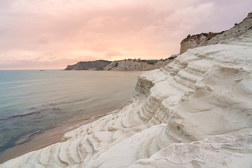 Panoramic view of the famous Scala dei Turchi cliff near Agrigento, Sicily, Italy