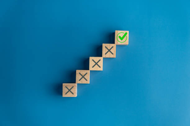 istock Step checklist concept, right and wrong, correct mark, check mark on wooden block. 1784136773