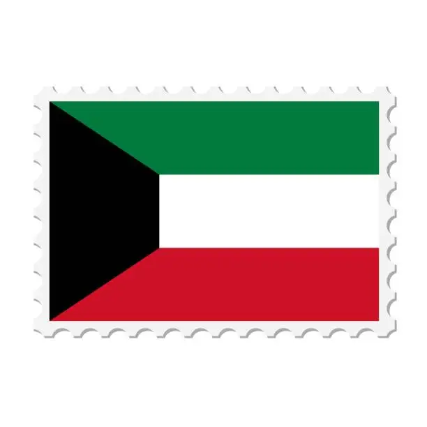 Vector illustration of Kuwait postage stamp. Postcard vector illustration with Kuwaiti national flag isolated on white background.