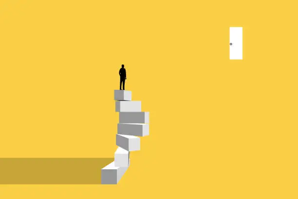 Vector illustration of Businessman standing at the top of block. concept of Business success, leadership, achievement and goal