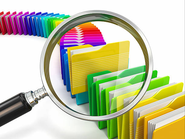 istock Files search. Folders and loupe on white background. 178416348