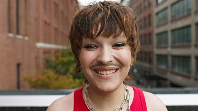 Portrait of young transgender New Yorker, slow motion