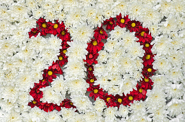 istock Red fresh flowers arrangement forming number 20 178416841