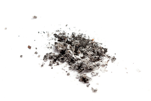 cigarette ash on white background