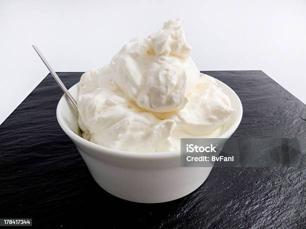 Cream On Slate Stock Photo - Download Image Now - Bowl, Cream - Dairy Product, Creme Fraiche