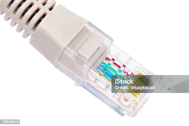 Foto de Cabo De Conexão De Rede Rj45 Macro Isolado e mais fotos de stock de Branco - Branco, Cabo de conexão de rede, Comunicação