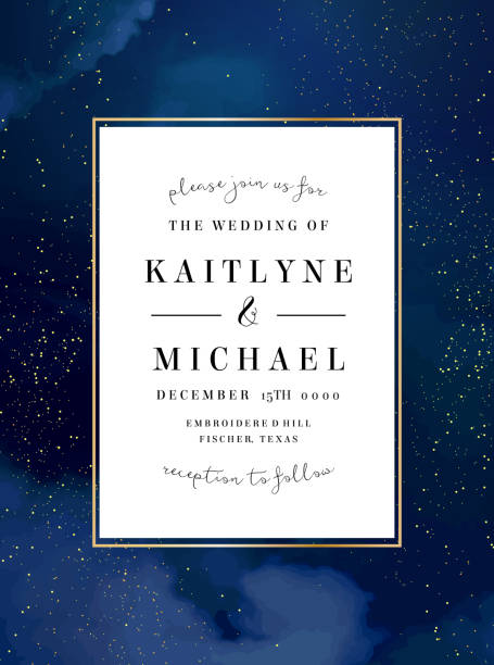 Magic night dark blue sky with sparkling stars. Gold glitter powder splash vector background. Golden scattered dust Magic night dark blue sky with sparkling stars. Gold glitter powder splash vector background. Golden scattered dust. Midnight milky way. Navy classic blue color. Christmas winter texture with clouds. invitation stock illustrations