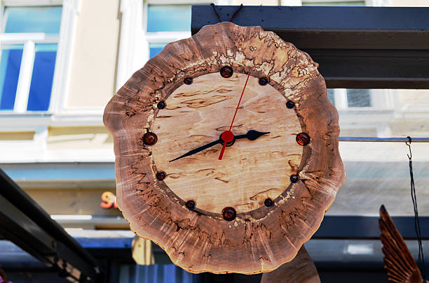 istock Handmade wooden clock decorated with amber stones 178420176