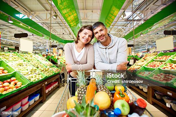 Happy Customers Stock Photo - Download Image Now - Supermarket, Cheerful, Market - Retail Space