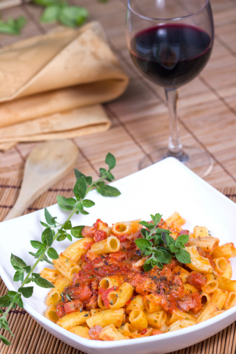 Pasta Amatriciana with red wine