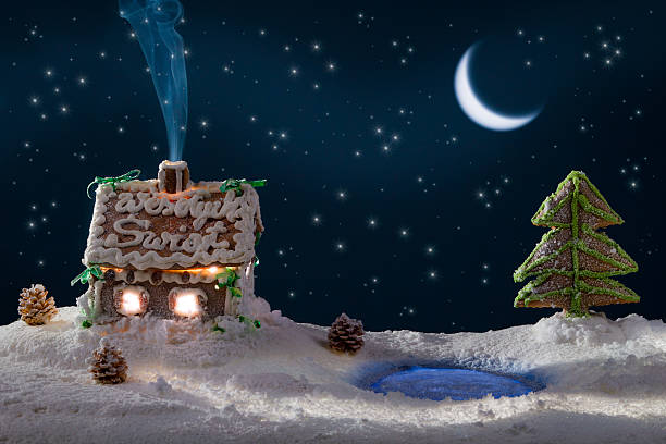 istock Gingerbread home with blue smoke and moon 178425335