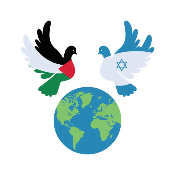 Vector illustration of Dove with Palestine and Israel flag