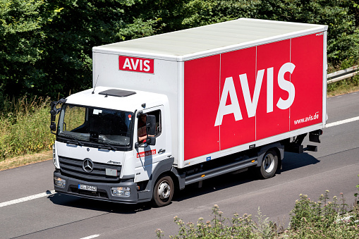 Wiehl, Germany - June 29, 2018: Mercedes-Benz Atego of Avis on motorway