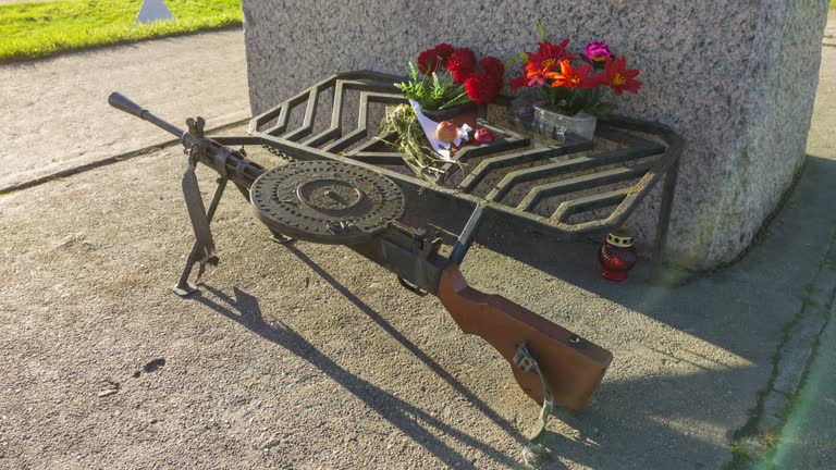 Degtyarev disc infantry machine gun near World War II monument