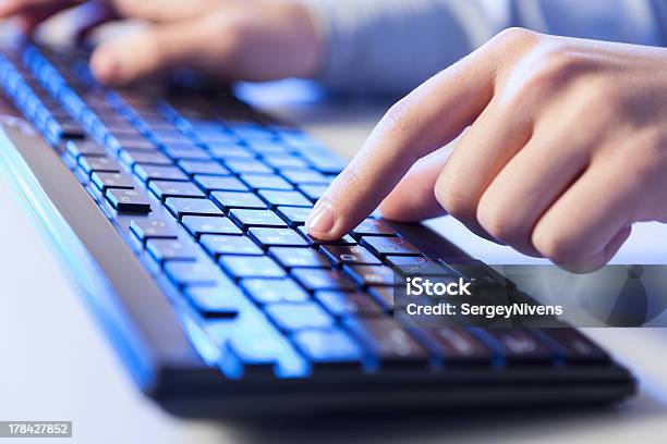 Click Hands Of A Man On Keyboard Stock Photo - Download Image Now - Business, Business Person, Close-up