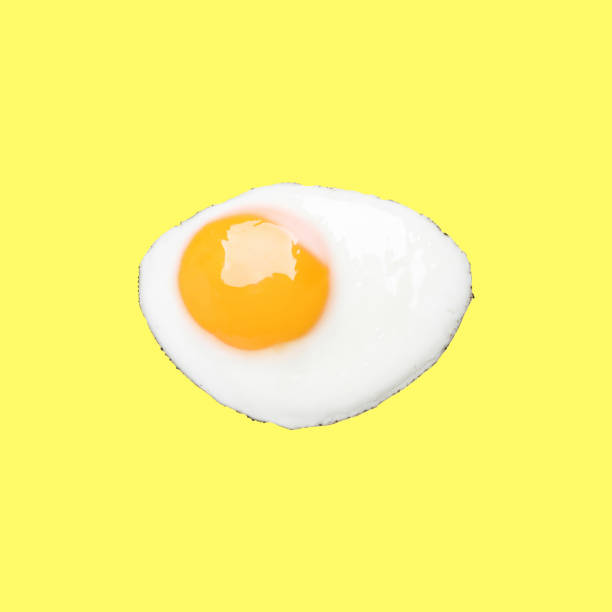 istock Tasty fried chicken egg on yellow background, top view 1784285392