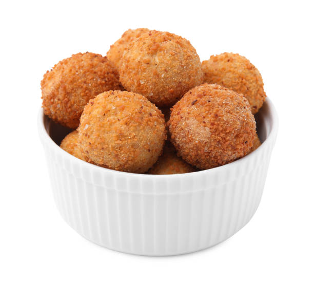 istock Bowl with delicious fried tofu balls on white background 1784288192
