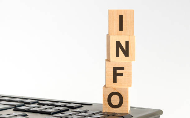 istock word INFO with wooden blocks on keyboard, light white background 1784290492