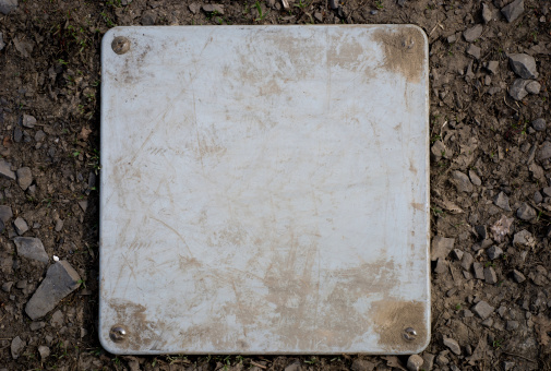 Grunge metal plaque on dirt