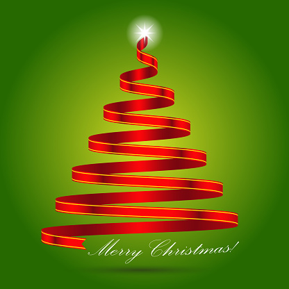 Christmas background with sparkling ribbon in the shape of Christmas tree