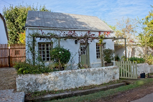 Greyton, South Africa - May 10, 2022: Rustic cottage in the small rural town of Greyton in the western cape province of South Africa