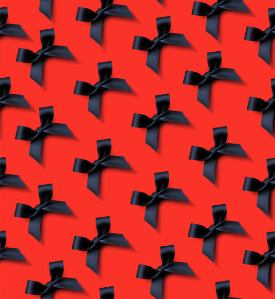 ilustrações, clipart, desenhos animados e ícones de padrão sem costura com laços pretos em um fundo vermelho - velvet black backgrounds textile