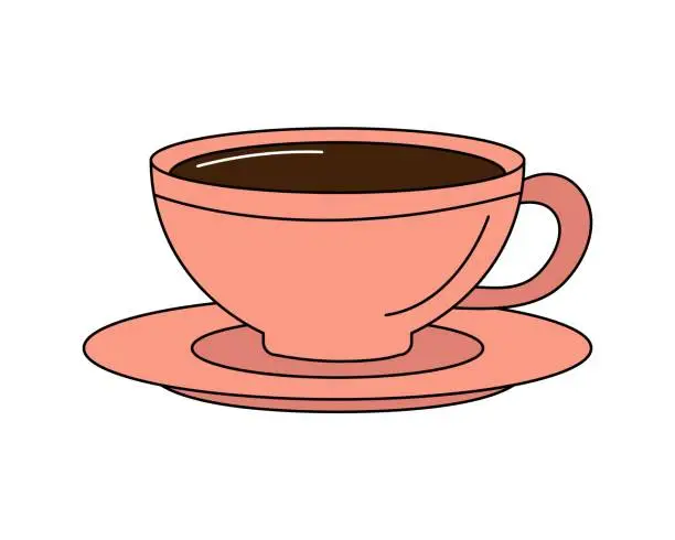 Vector illustration of Simple sketchy pink cup filled with coffee, tea