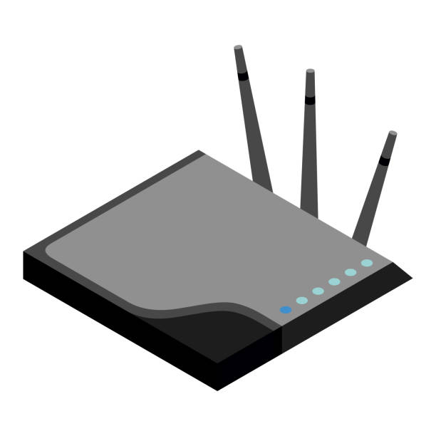 Router isometric icon. Vector wifi router, internet modem for web design isolated on white background Router isometric icon. Vector wifi router, internet modem for web design isolated on white background. access point router stock illustrations