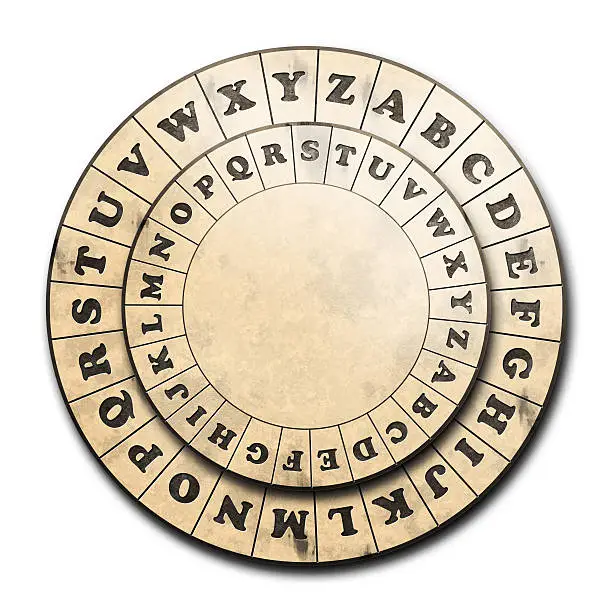 Ancient looking Caesar Cipher wheel for Cryptography.