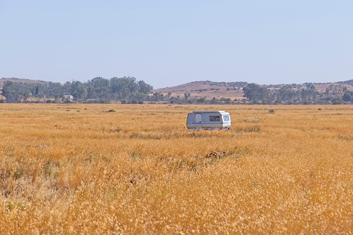 Caravan in a field in the middle of nowhere