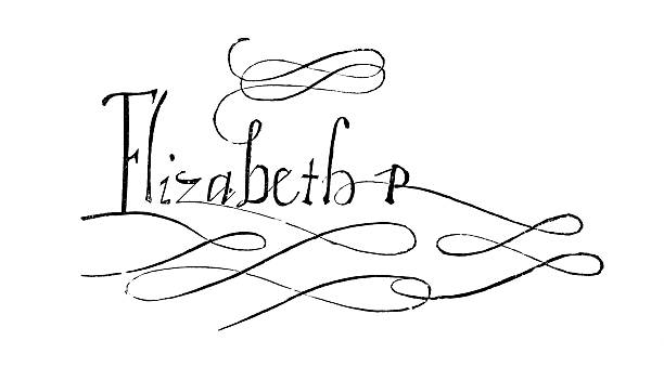 illustrazioni stock, clip art, cartoni animati e icone di tendenza di elizabeth i firma - queen elizabeth