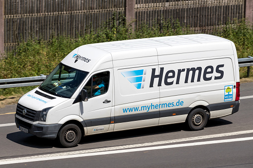 Wiehl, Germany - June 30, 2018: Hermes delivery van on motorway