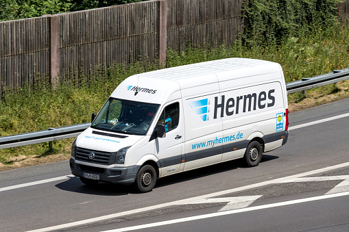 Wiehl, Germany - June 30, 2018: Hermes delivery van on motorway