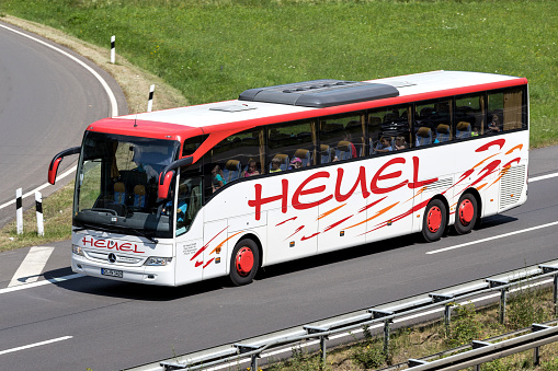 Wiehl, Germany - June 30, 2018: Heuel intercity bus on motorway
